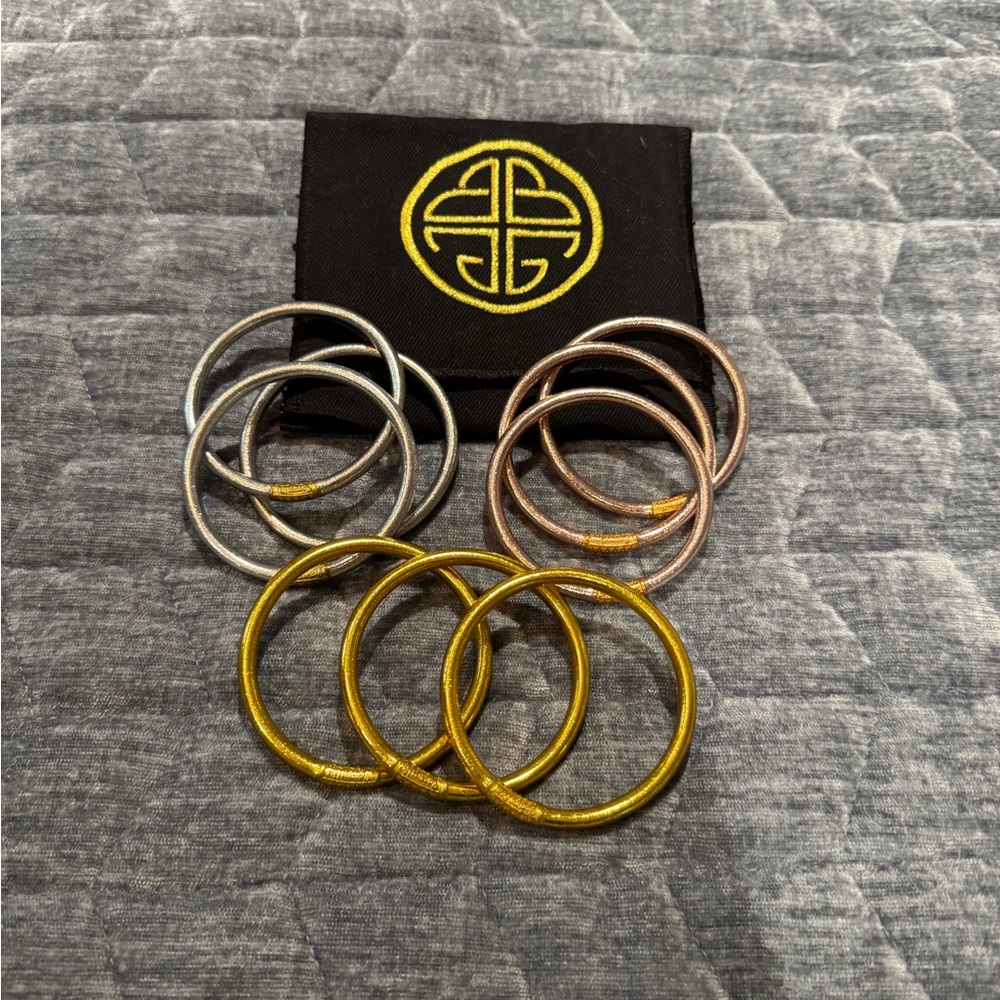 BUDHAGIRL Authentic Bangle All Weather Set of Gold, Silver, and Bronze Bangles